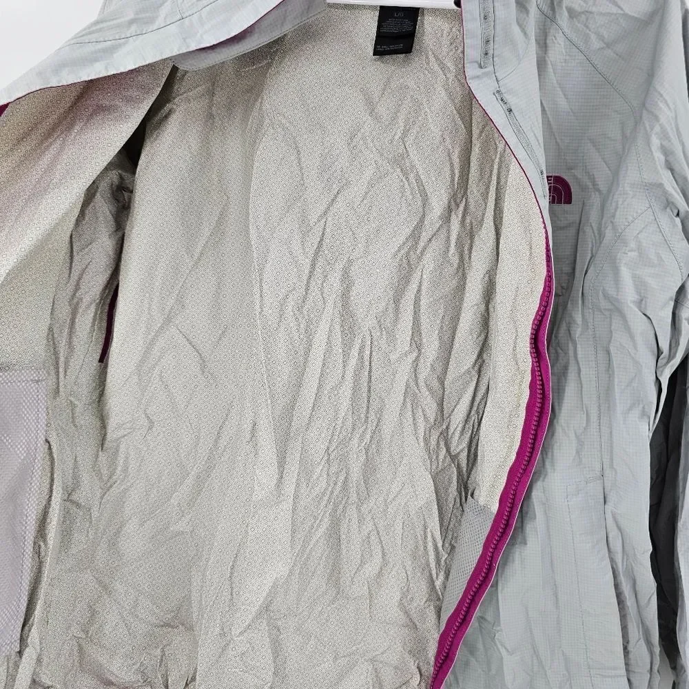 North face large jacket windbreaker gray white full zip long sleeve womens snow